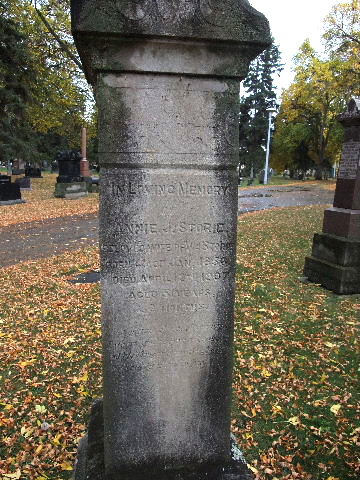 Photo of headstones/Annie Storie d1907 hdstn Edmonton St Joachims cem